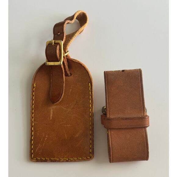 Authentic Louis‎ Vuitton Vachetta Leather Name Luggage Tag And Poignet Set SN405 - Picture 2 of 4